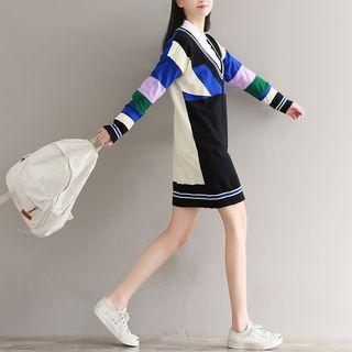 V-neck Color Block Knit Dress