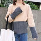 Long-sleeve Two Tone Ribbed Sweater