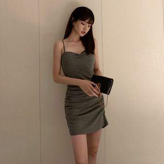 Spaghetti Strap Mini Sheath Dress Gray - One Size