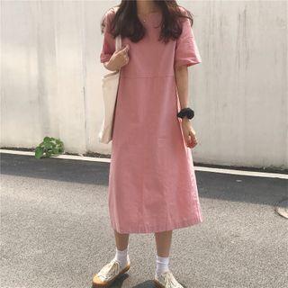 Plain Round Neck Lace-up Dress