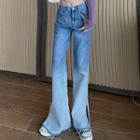 Frayed Slit-hem Gradient Boot-cut Jeans