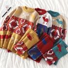 Deer Color-block Loose-fit Sweater / Scarf
