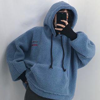 Letter Embroidered Zip Jacket / Faux Shearling Hoodie