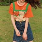 Short-sleeve T-shirt / Citrus Jacquard Wide-strap Knit Top