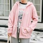 Hooded Loose-fit Plain Jacket Pink - One Size