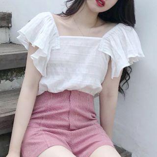 Flitter-sleeve Plain Top White - One Size
