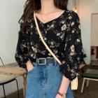 Floral Print 3/4-sleeve Blouse As Shown In Figure - One Size