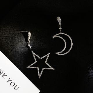 Non-matching 925 Sterling Silver Moon & Star Dangle Earring 1 Pair - Earring - Star & Moon - One Size