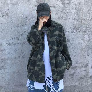 Camouflage Corduroy Button Jacket As Shown In Figure - One Size