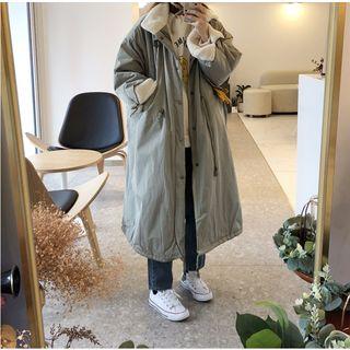 Fleece-hem Drawstring Long Coat