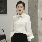 Single-button Lantern-sleeve Blouse