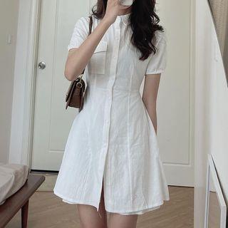 Short-sleeve Open-back Mini Shirt Dress