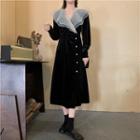 Long-sleeve Mesh Collar Midi A-line Dress