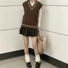 Sweater Vest / Shirt / Pleated Mini A-line Skirt