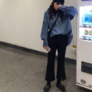 Striped Shirt / Cropped Boot-cut Pants