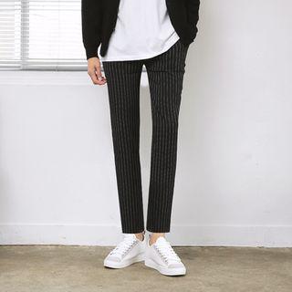 Couple Drawstring-waist Stripe Dress Pants