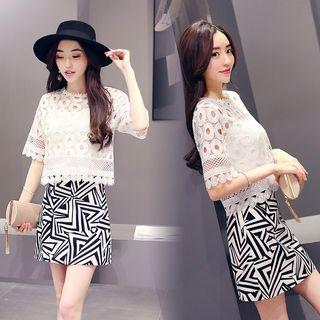 Set: Lace Top With Camisole + Printed Skirt