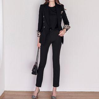 Leopard Print Panel Blazer / Cropped Skinny Pants