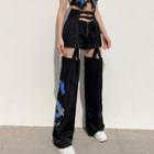 Dragon Print Cutout Wide-leg Pants