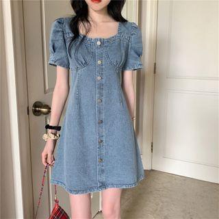Buttoned A-line Mini Denim Dress
