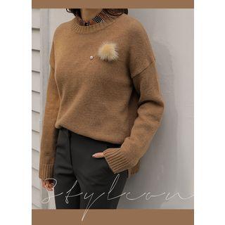 Colored Drop-shoulder Slit-side Sweater