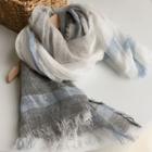 Fringed Color Block Scarf Light Gray - One Size