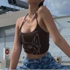 Halter Neck Doberman Print Rhinestone Camisole Top