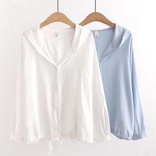 Drawstring-cuff Hooded Shirt