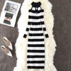 Striped Cold Shoulder Midi Rib Knit Dress