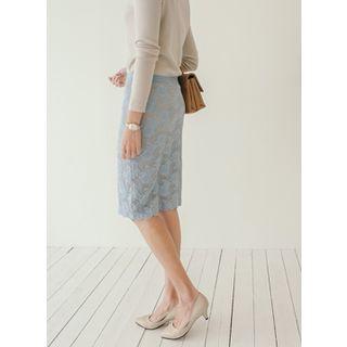 Banded-waist Laced Midi Skirt