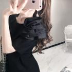 Elbow-sleeve Rosette Dress