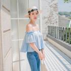 Off-shoulder Short-sleeve Cotton Blouse