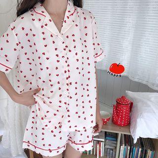 Loungewear Set: Short-sleeve Shirt + Shorts As Shown In Figure - One Size