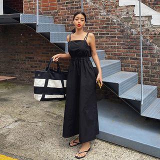 Double-strap Gathered-waist Culottes Jumpsuit
