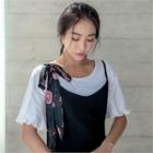 Round-neck Flutter-sleeve Cotton T-shirt