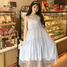 Set: Sleeveless Midi Mesh Dress + Spaghetti Strap Midi Dress Blue - One Size