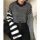Stripe Panel Asymmetric Long-sleeve Sweatshirt