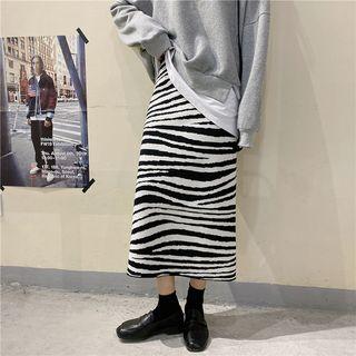 High-waist Pattern Printed Woolen Skirt