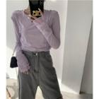 Long-sleeve Mesh Panel T-shirt Purple - One Size