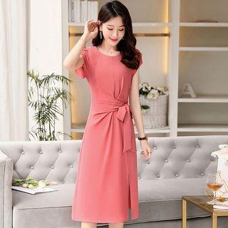 Tie Waist Cap-sleeve Midi A-line Dress