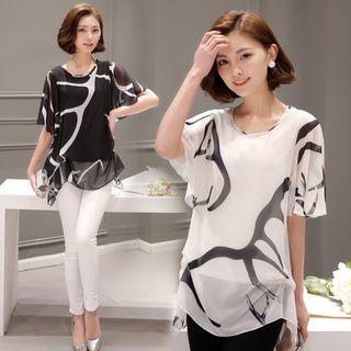 Short-sleeve Chiffon Mock Two Piece Top