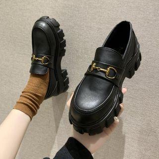 Buckled Faux Leather Platform Loafers