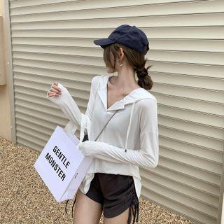 Plain Hooded Oversize Top / High-waist Plain Drawstring Shorts