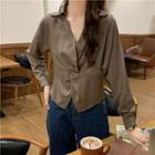 Long-sleeve V-neck Asymmetrical Shirt