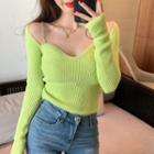 Rhinestone Strap Cropped Knit Top