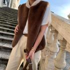 Two-tone Eco Fur Vest Brown - One Size