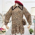Collared Leopard Print Long-sleeve Mini Dress