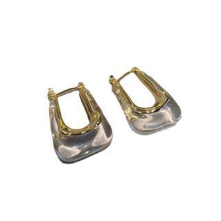 Hook Earring 1 Pair - S925 Silver Needle - Gold & Transparent - One Size