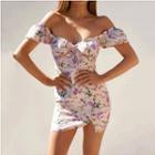 Short-sleeve Leopard Print Off-shoulder Mini Dress