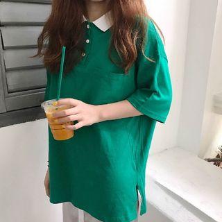 Print Back Long Polo Shirt